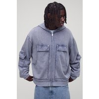 Kastiger Oversize Hoodie mit Reißverschluss - Blau - XS, Blau Kastiger Oversize Hoodie mit Reißverschluss - Blau - XS, Blau von boohooman