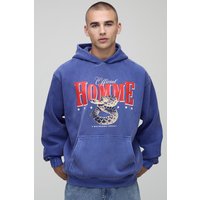 Dunkelblauer Oversize Hoodie mit Homme Schlagenprint - M, Blau Dunkelblauer Oversize Hoodie mit Homme Schlagenprint - M, Blau von boohooman