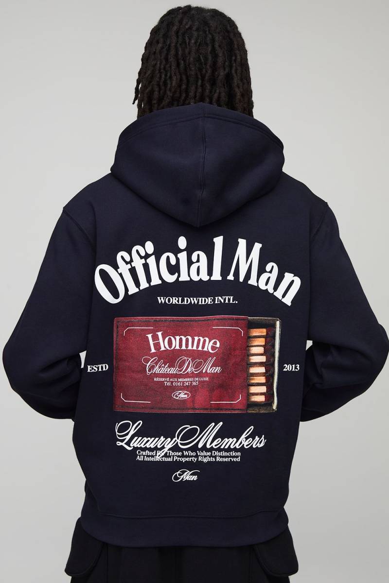 Dunkelblauer lockerer Hoodie mit Print - XS, Blau Dunkelblauer lockerer Hoodie mit Print - XS, Blau von boohooman