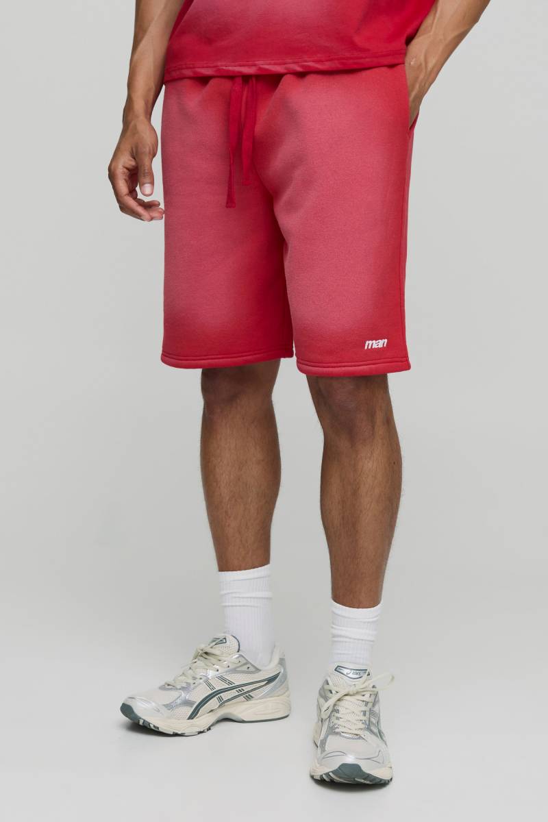 Olivfarbener Oversize Man-Print Jersey-Shorts - Rot - L, Rot von boohooman