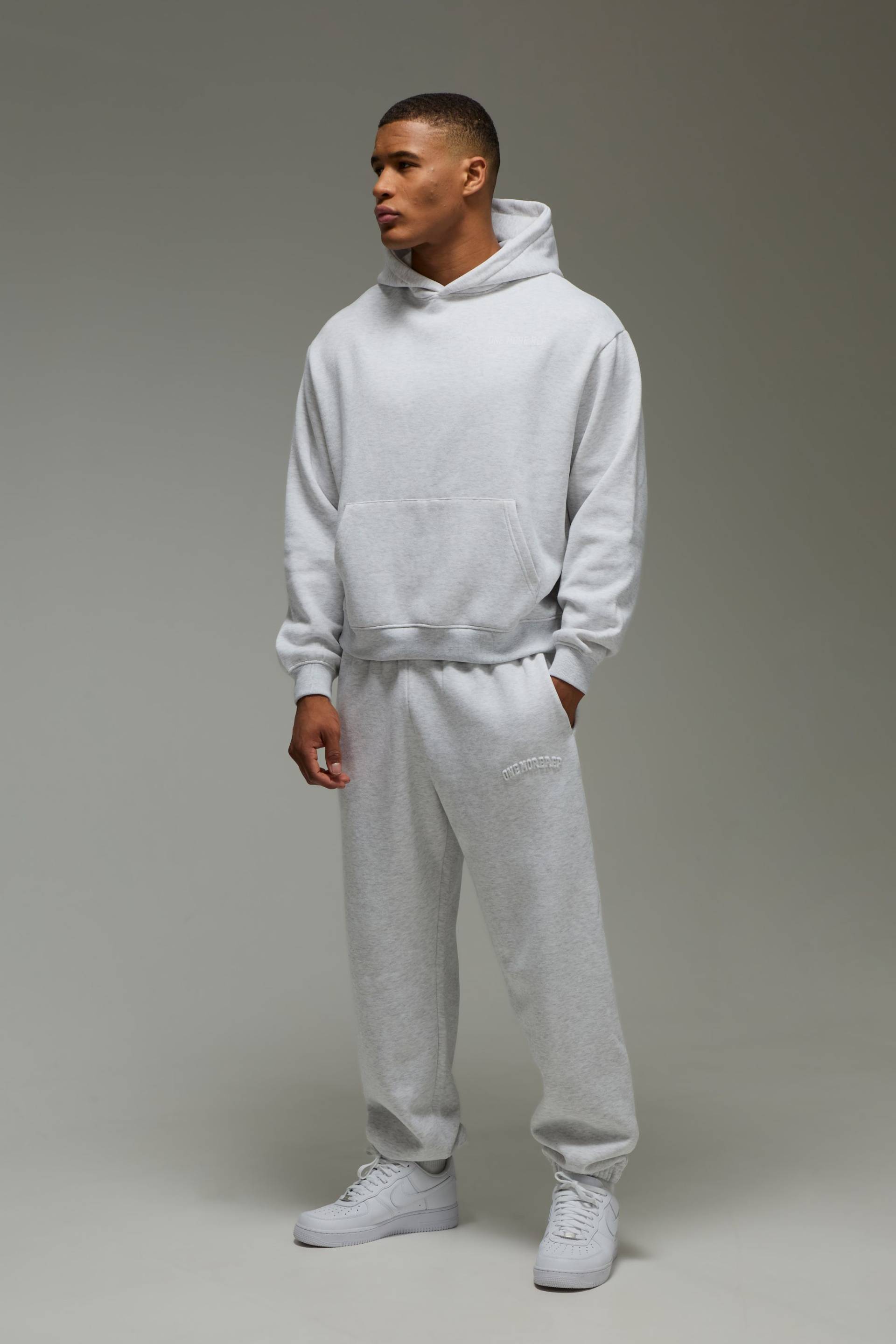 Kastiger Oversize Man Active Hoodie mit One More Rep Print - Grau - M, Grau von boohooman