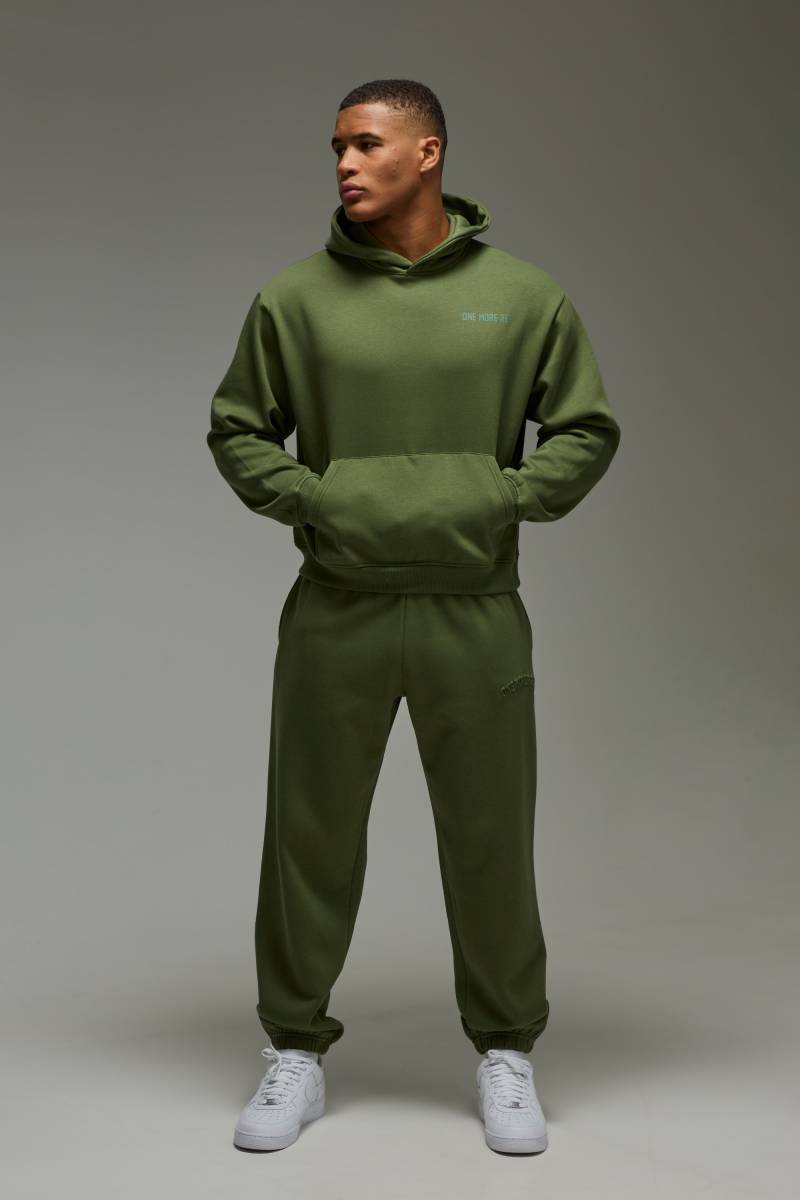 Kastiger Oversize Man Active Hoodie mit One More Rep Print - Grün - S, Grün von boohooman