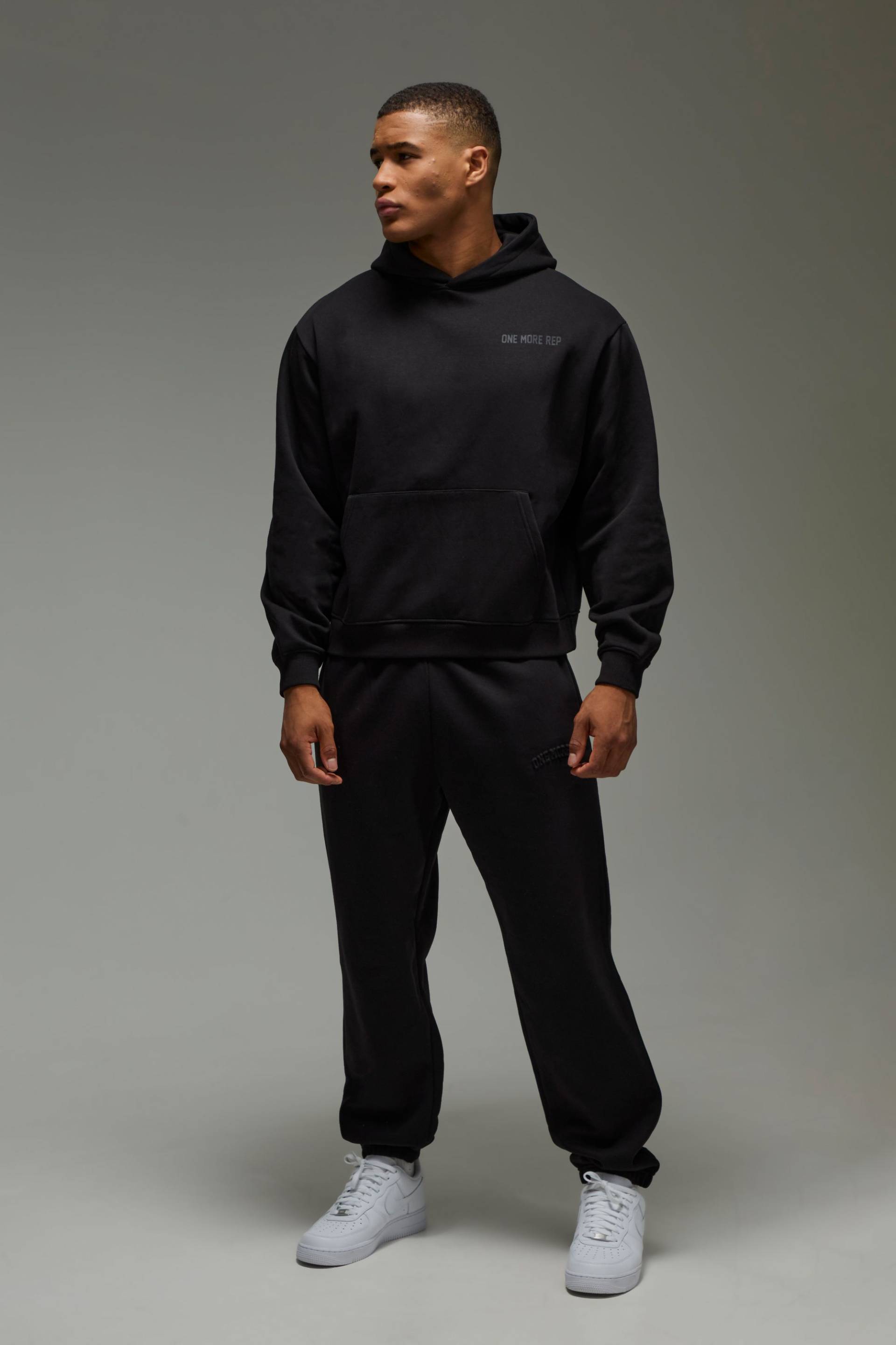 Kastiger Oversize Man Active Hoodie mit One More Rep Print - Schwarz - XL, Schwarz von boohooman