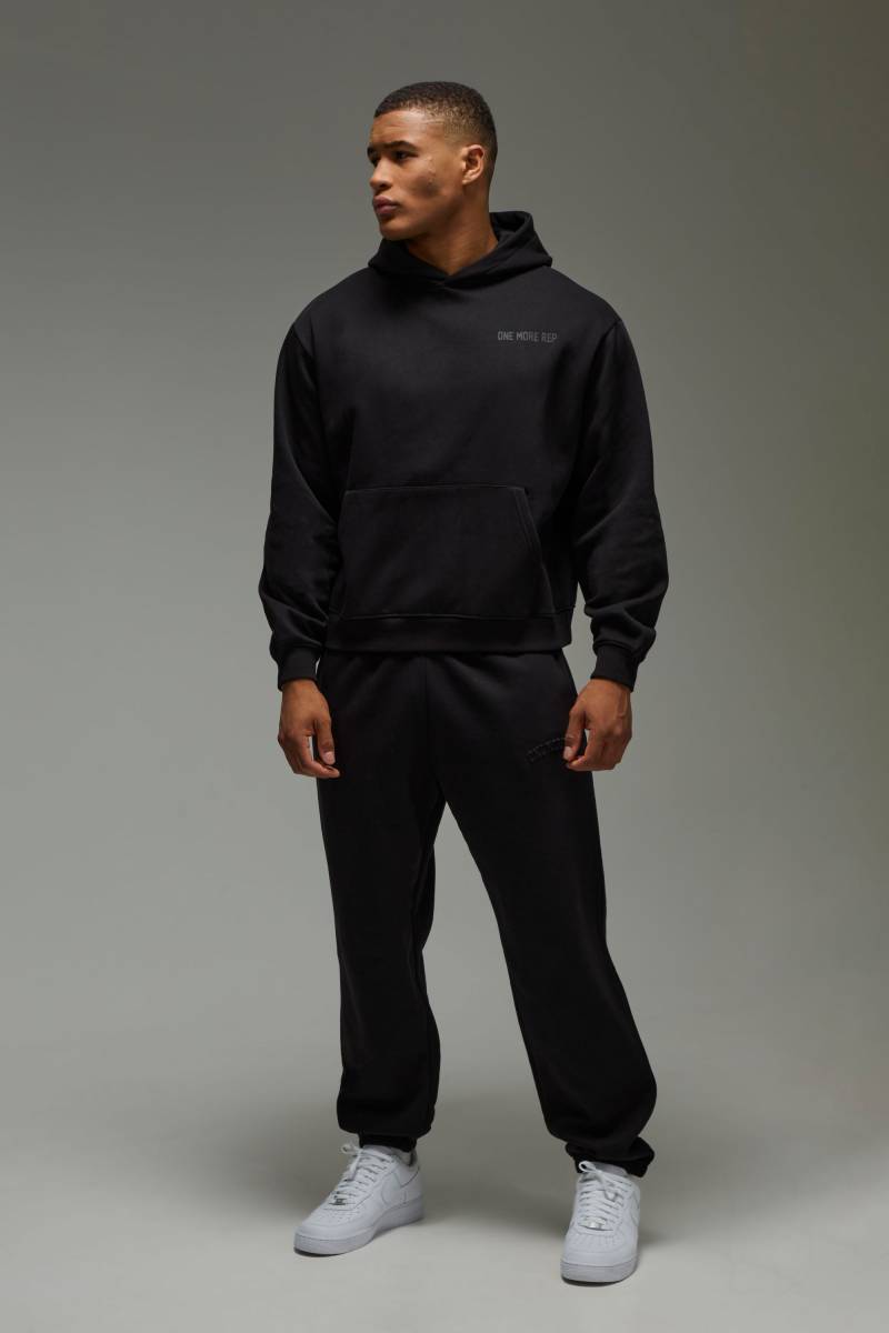 Kastiger Oversize Man Active Hoodie mit One More Rep Print - Schwarz - XL, Schwarz von boohooman
