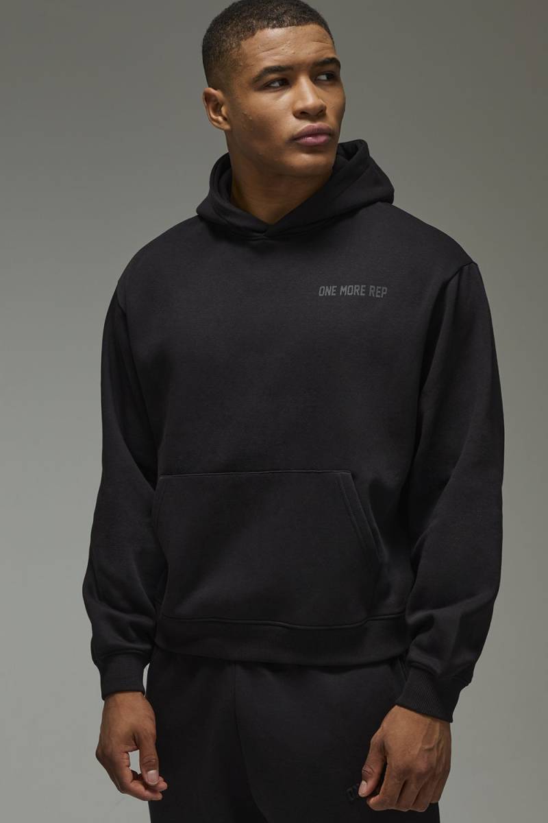 Kastiger Oversize Man Active Hoodie mit One More Rep Print - Schwarz - XS, Schwarz Kastiger Oversize Man Active Hoodie mit One More Rep Print - Schwarz - XS, Schwarz von boohooman