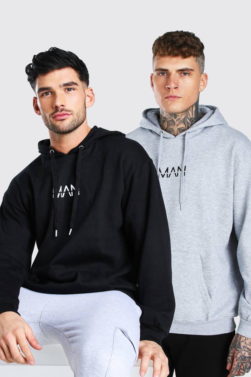 Original MAN Oversized-Hoodie, 2er-Pack - Mehrfarbig - XL, Mehrfarbig von boohooman