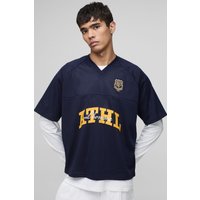 Oversize Baseball-Hemd mit V-Ausschnitt - Blau - XS, Blau von boohooman