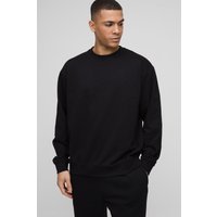 Oversize Basic Rundhals-Sweatshirt - Schwarz - S, Schwarz von boohooman