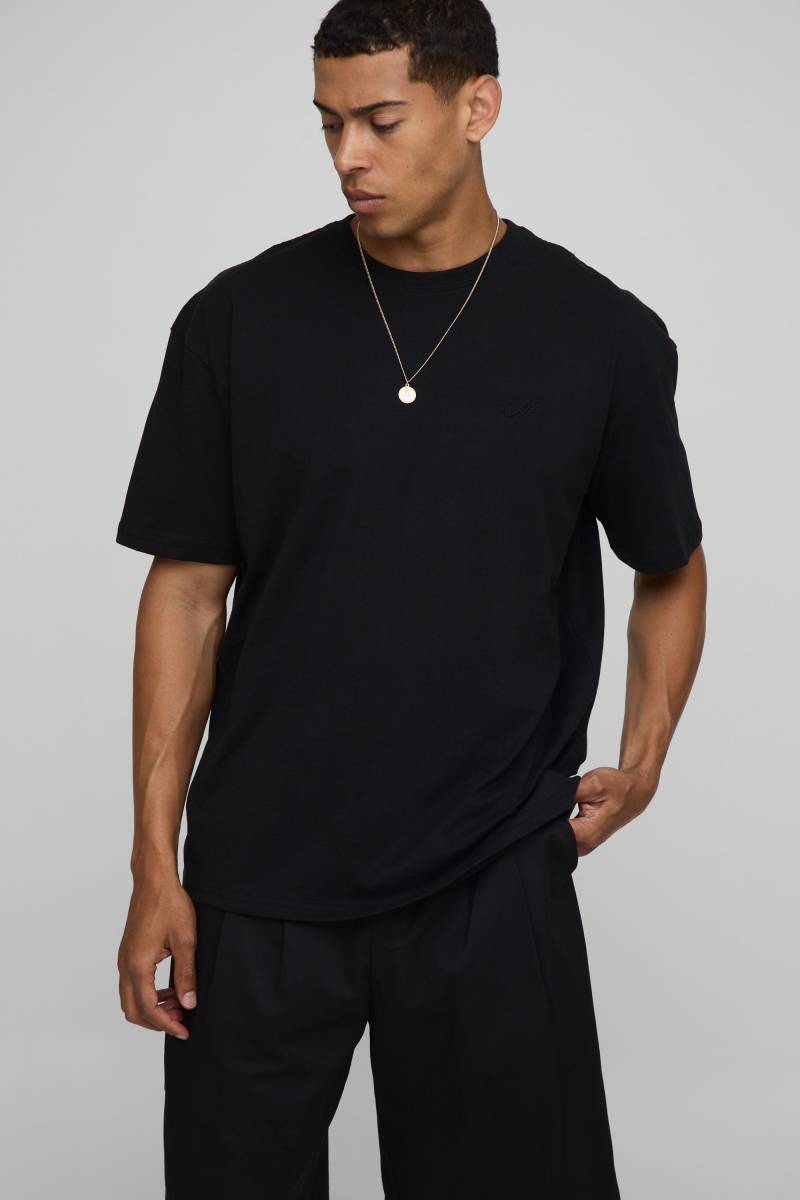 Oversize Basic Rundhals T-Shirt mit Man-Stickerei - Schwarz - XS, Schwarz von boohooman