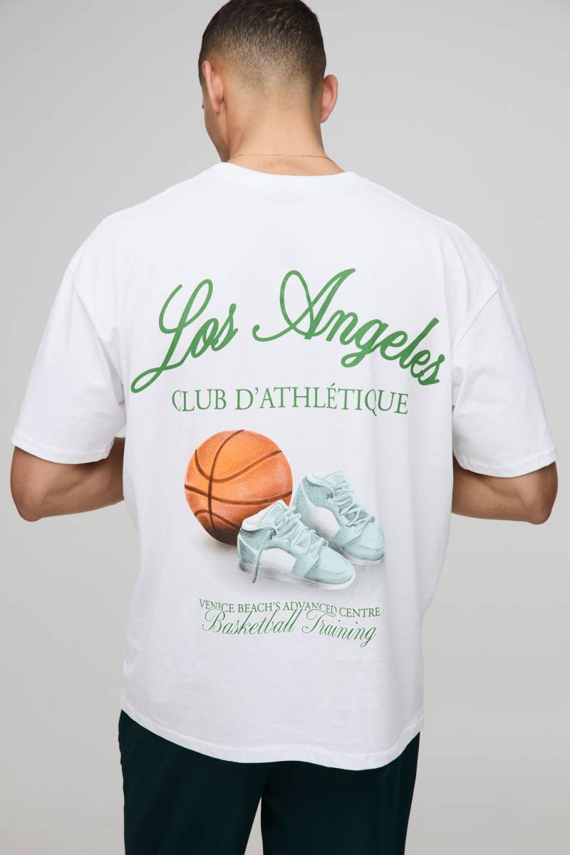 Oversize Basketball T-Shirt mit Los Angeles Print - Weiß - XL, Weiß von boohooman