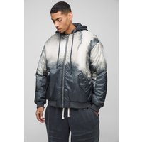Oversize Bomberjacke mit abstraktem Print und Kapuze - Grau - L, Grau von boohooman