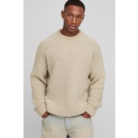 Oversize Bouclee Strick-Pullover mit Raglan-Detail - Grau - L, Grau von boohooman