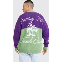 Oversize Cardigan mit Palm Springs Print - Lila - M, Lila von boohooman