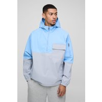 Oversize Colorblock Regenjacke mit Kapuze und Taschen-Detail - Blau - XS, Blau von boohooman