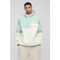 Oversize Colorblock Regenjacke mit Kapuze und Taschen-Detail - Grün - M, Grün von boohooman