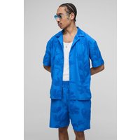 Oversize Frottee-Hemd & lockere Shorts mit abstraktem Print - Grau - XS, Grau von boohooman