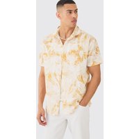 Oversize Hemd im Leinen-Look mit Palmen-Print - Gelb - L, Gelb von boohooman