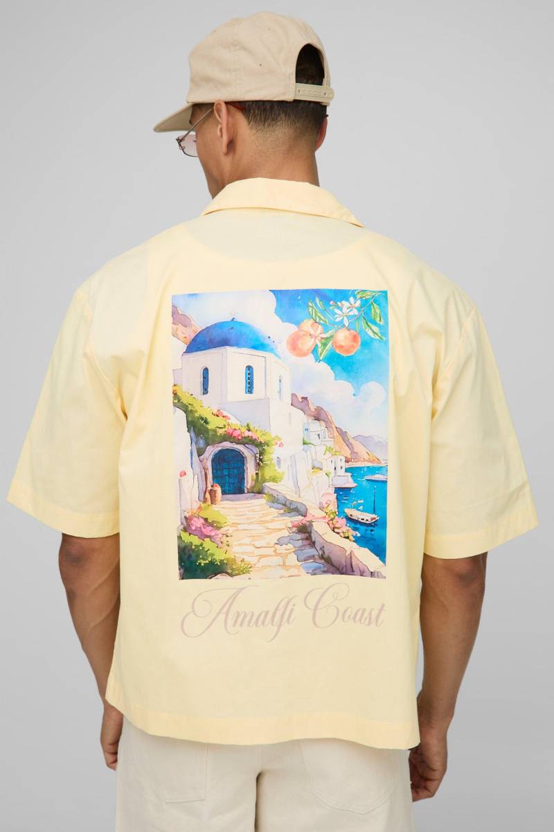 Oversize Hemd mit Amalfi Coast Print - Gelb - M, Gelb von boohooman