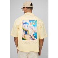 Oversize Hemd mit Amalfi Coast Print - Gelb - XL, Gelb von boohooman