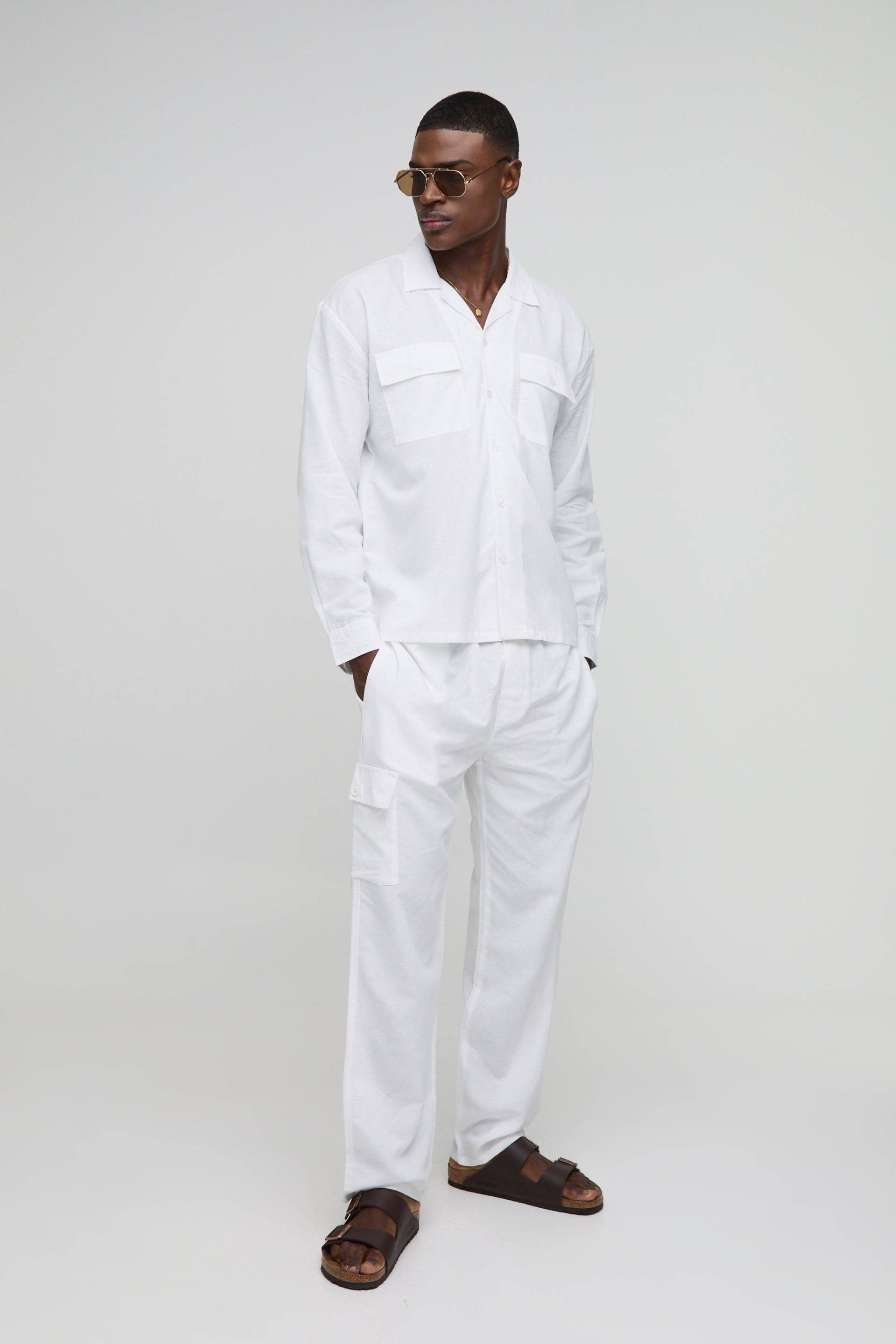 Oversize Hemd mit Cargo-Taschen & Hose - Weiß - S, Weiß Oversize Hemd mit Cargo-Taschen & Hose - Weiß - S, Weiß von boohooman