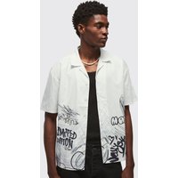 Oversize Hemd mit Grafitti-Print - Weiß - L, Weiß von boohooman