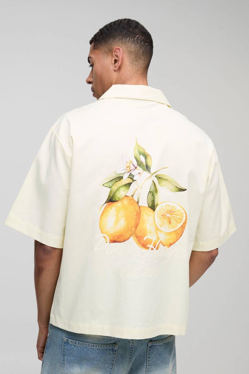 Oversize Hemd mit Zitronen-Print - Gelb - S, Gelb von boohooman