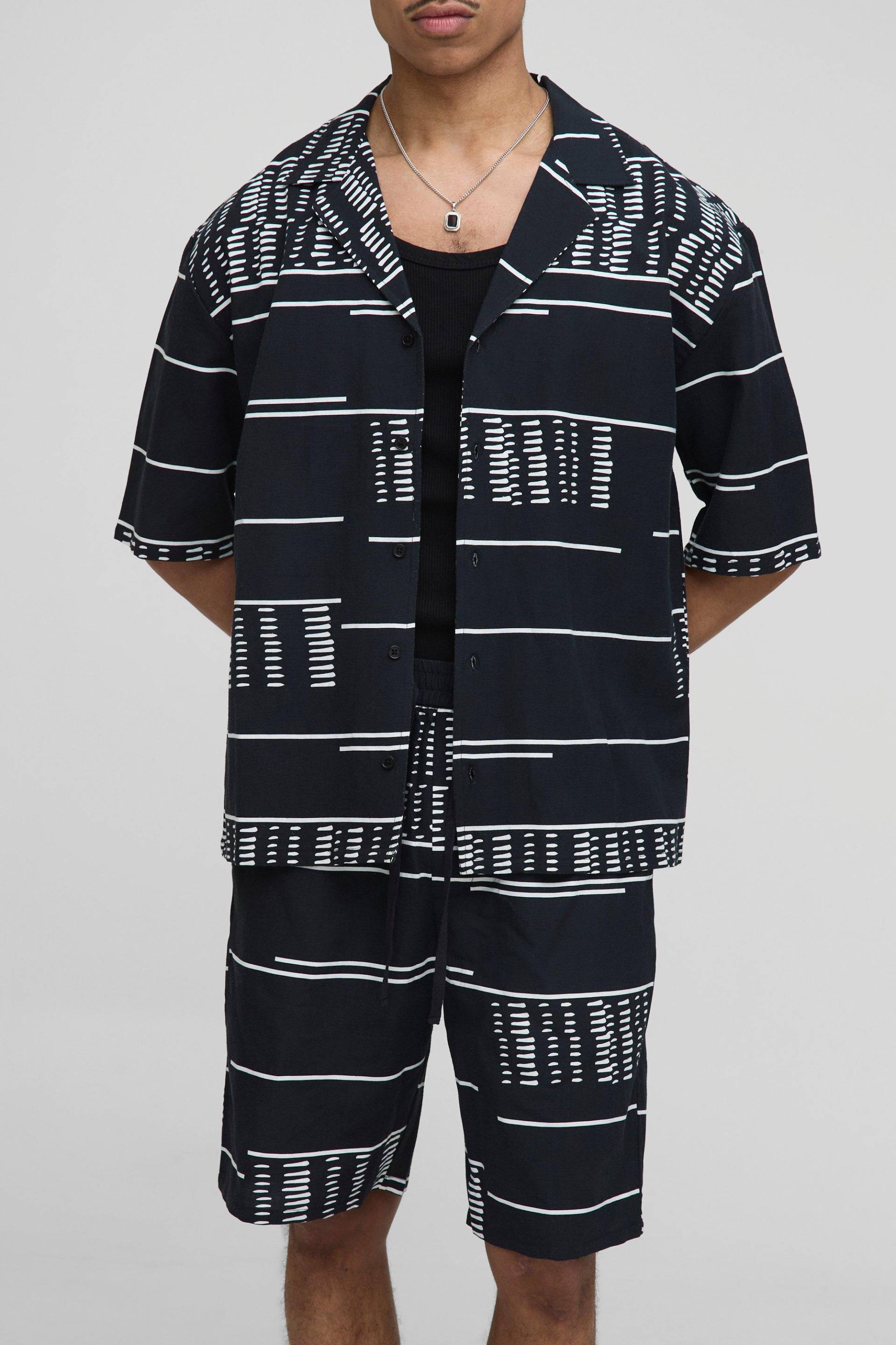 Oversize Hemd & Shorts aus Leinenmischung - Schwarz - L, Schwarz von boohooman