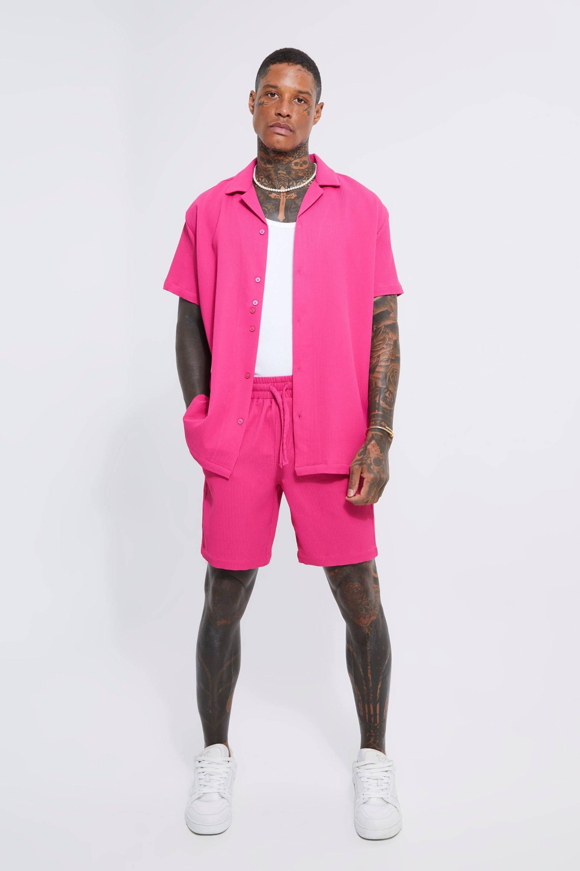 Oversize Hemd und Shorts - fuchsia - M, fuchsia Oversize Hemd und Shorts - fuchsia - M, fuchsia von boohooman