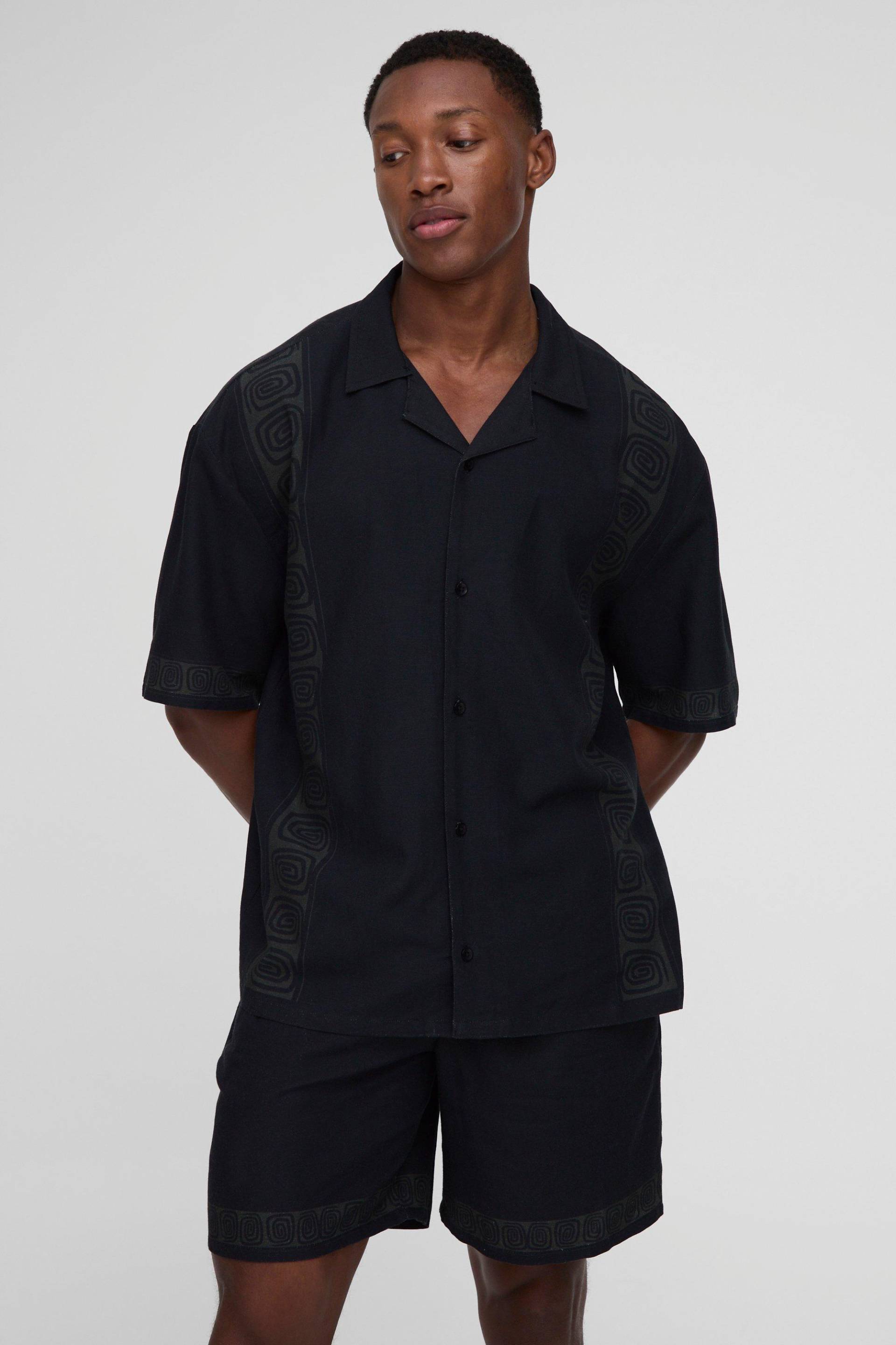Oversize Hemd & Shorts in Leinenoptik - Schwarz - L, Schwarz von boohooman