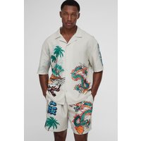 Oversize Hemd & Shorts in Leinenoptik mit Drachen-Print - Grau - XS, Grau Oversize Hemd & Shorts in Leinenoptik mit Drachen-Print - Grau - XS, Grau von boohooman