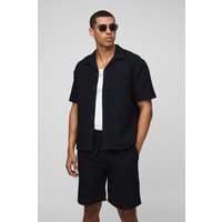 Oversize Hemd und Shorts in Waffeloptik - Schwarz - S, Schwarz von boohooman