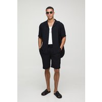 Oversize Hemd & lockere Shorts in Knitteroptik - Schwarz - S, Schwarz von boohooman