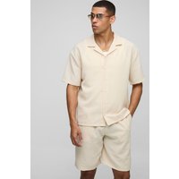 Oversize Hemd & lockere Shorts in Knitteroptik - Taupe - XS, Taupe von boohooman
