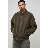 Oversize Homme Bomberjacke mit PU-Kragen - Khaki - L, Khaki von boohooman