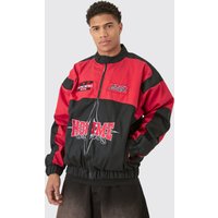 Oversize Homme Twill Moto-Jacke in Rot - M, Rot Oversize Homme Twill Moto-Jacke in Rot - M, Rot von boohooman