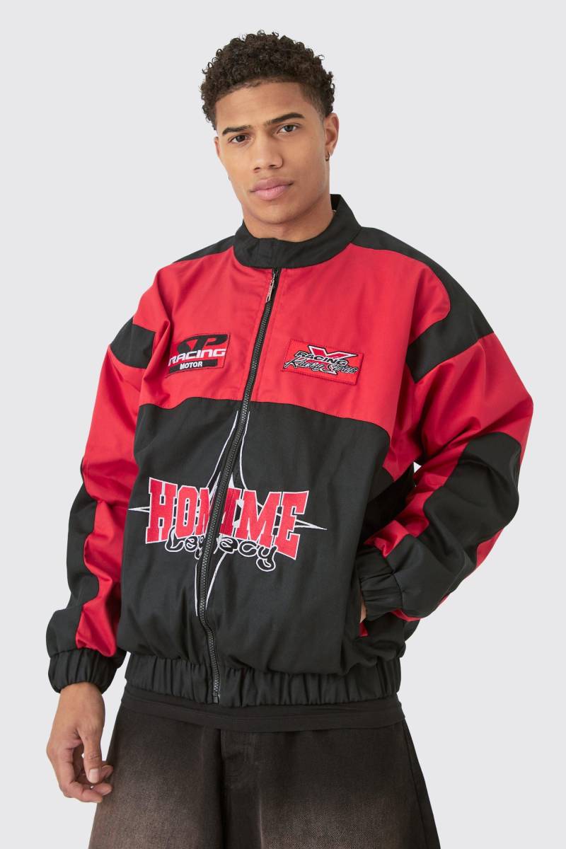 Oversize Homme Twill Moto-Jacke in Rot - XL, Rot Oversize Homme Twill Moto-Jacke in Rot - XL, Rot von boohooman