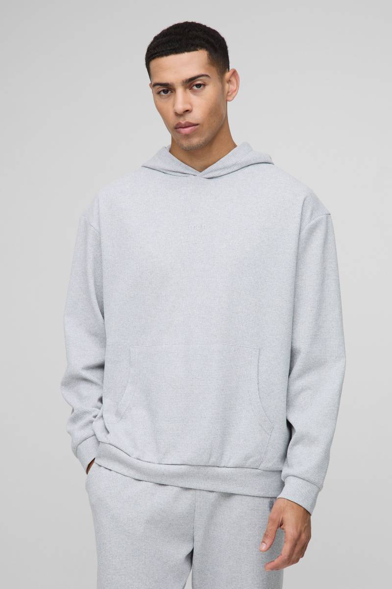 Oversize Hoodie in Waffeloptik mit Man-Stickerei - Grau - M, Grau von boohooman