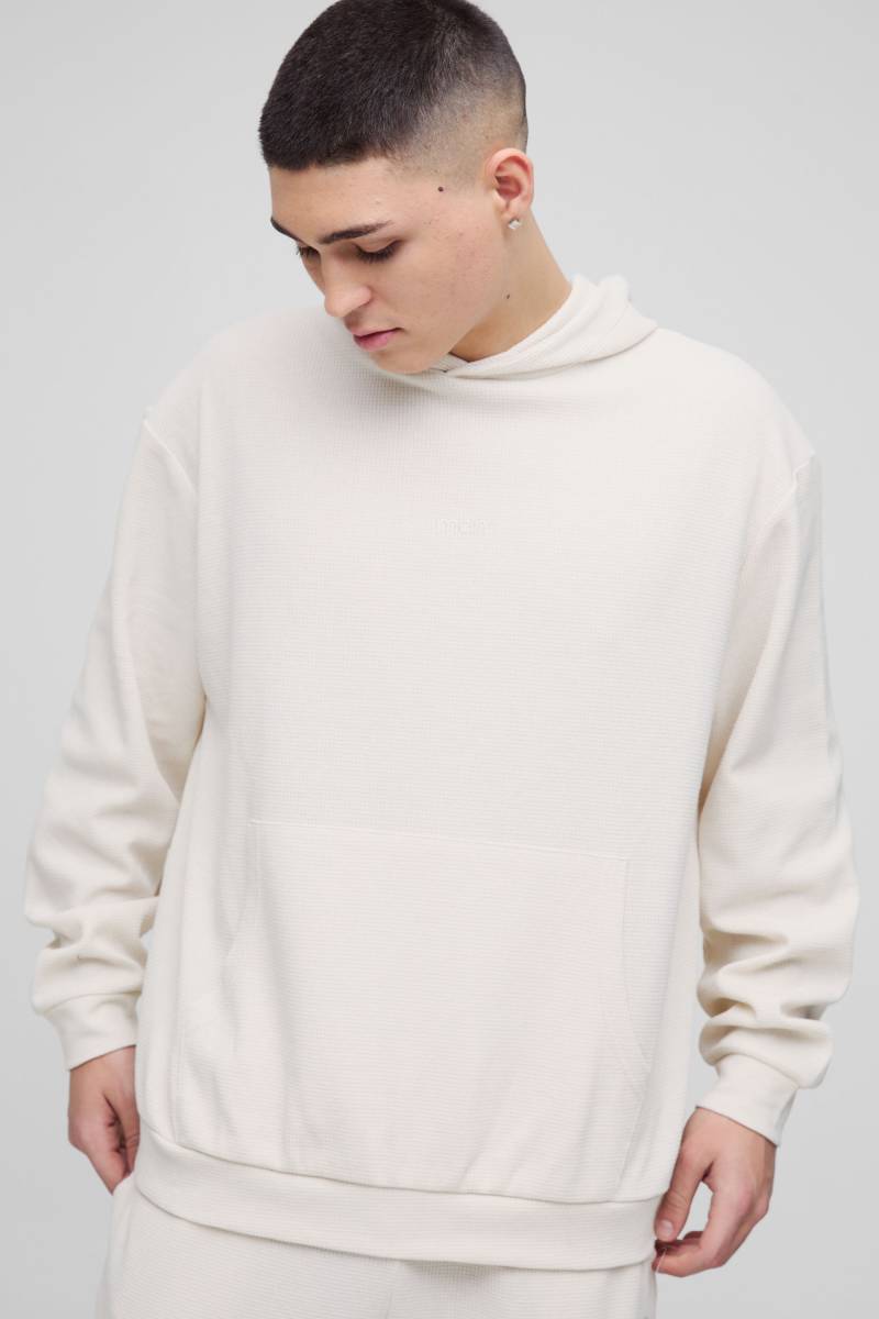 Oversize Hoodie in Waffeloptik mit Man-Stickerei von boohooman