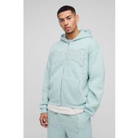 Oversize Hoodie mit Homme-Applikation und Reißverschluss - Blau - XS, Blau Oversize Hoodie mit Homme-Applikation und Reißverschluss - Blau - XS, Blau von boohooman