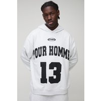 Oversize Hoodie mit Homme-Print - Grau - XS, Grau Oversize Hoodie mit Homme-Print - Grau - XS, Grau von boohooman