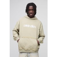 Oversize Hoodie mit Limited Edition Print und Farbspritzern - Khaki - M, Khaki von boohooman