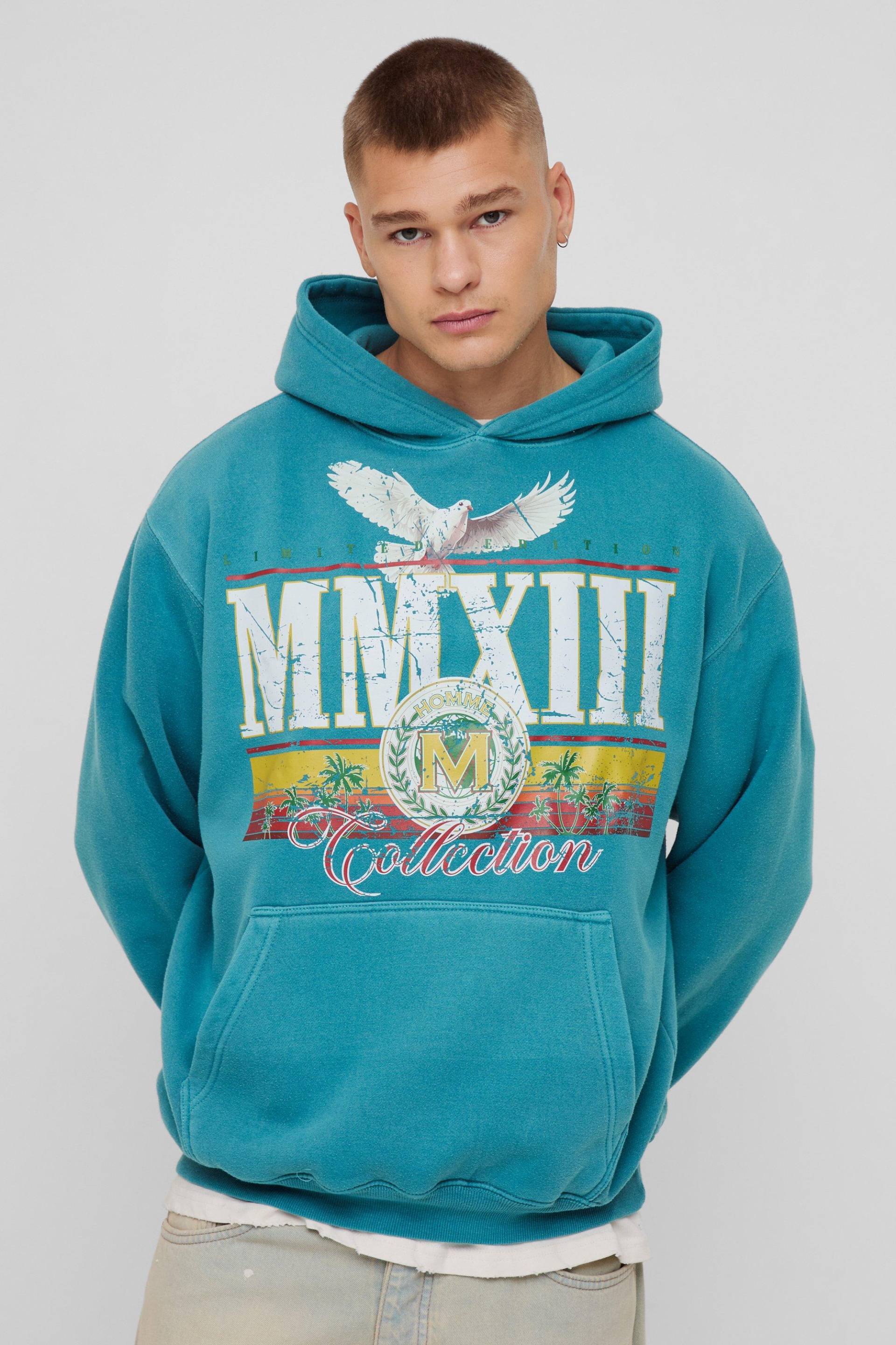Oversize Hoodie mit MMixi-Print - Petrol - XS, Petrol Oversize Hoodie mit MMixi-Print - Petrol - XS, Petrol von boohooman