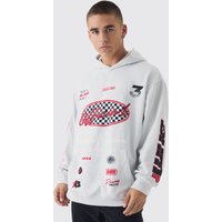 Oversize Hoodie mit Moto-Print - Grau - XS, Grau Oversize Hoodie mit Moto-Print - Grau - XS, Grau von boohooman