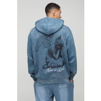 Oversize Hoodie mit Print und Reißverschluss - Blau - XS, Blau Oversize Hoodie mit Print und Reißverschluss - Blau - XS, Blau von boohooman
