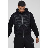 Oversize Hoodie mit Skelett-Print und Reißverschluss - Schwarz - XS, Schwarz Oversize Hoodie mit Skelett-Print und Reißverschluss - Schwarz - XS, Schwarz von boohooman