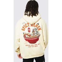 Oversize Hoodie mit Skelett Ramen Print - Beige - XS, Beige Oversize Hoodie mit Skelett Ramen Print - Beige - XS, Beige von boohooman