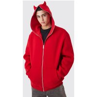 Oversize Hoodie mit Teufelshörnern - Rot - S, Rot Oversize Hoodie mit Teufelshörnern - Rot - S, Rot von boohooman