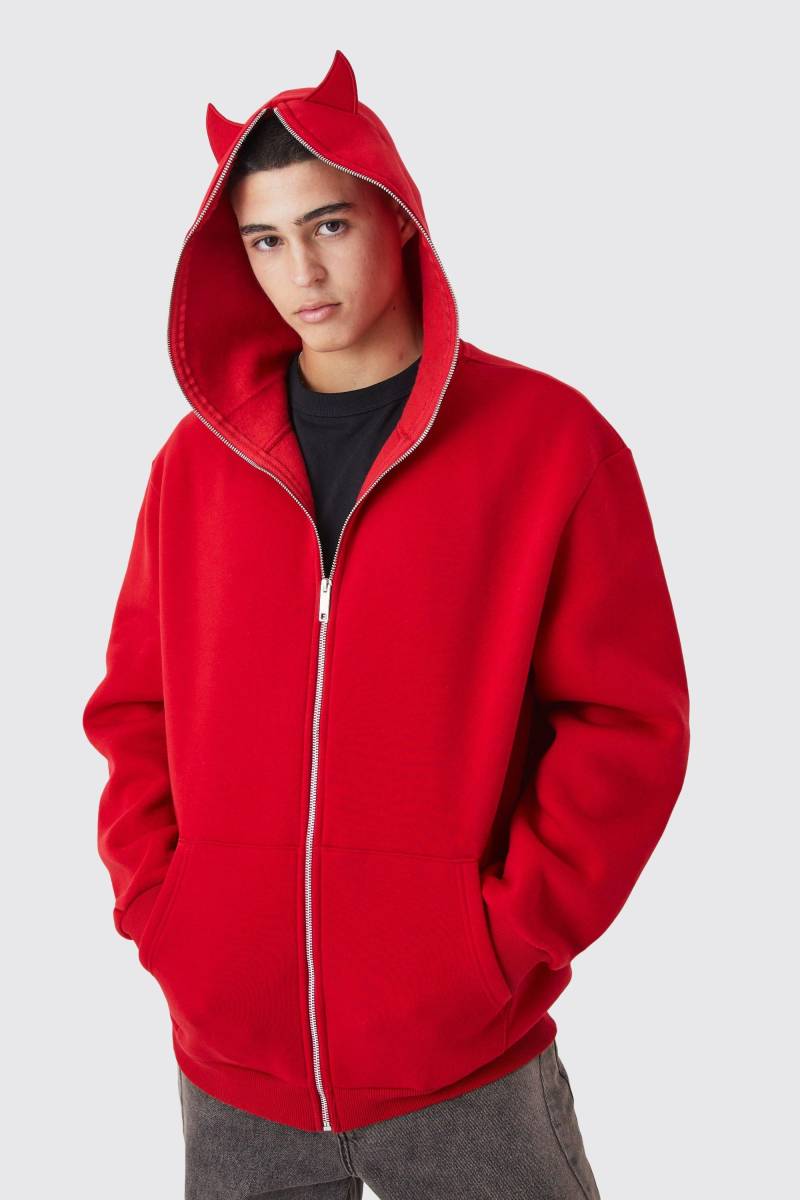 Oversize Hoodie mit Teufelshörnern - Rot - XS, Rot von boohooman