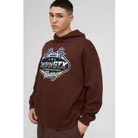 Oversize Hoodie mit lizenziertem Racing Print - Braun - XS, Braun Oversize Hoodie mit lizenziertem Racing Print - Braun - XS, Braun von boohooman