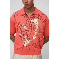 Oversize Jacquard Poloshirt - Orange - L, Orange Oversize Jacquard Poloshirt - Orange - L, Orange von boohooman